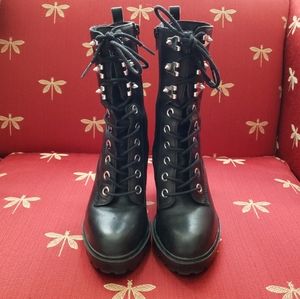 Guess zip up spiked combat boots